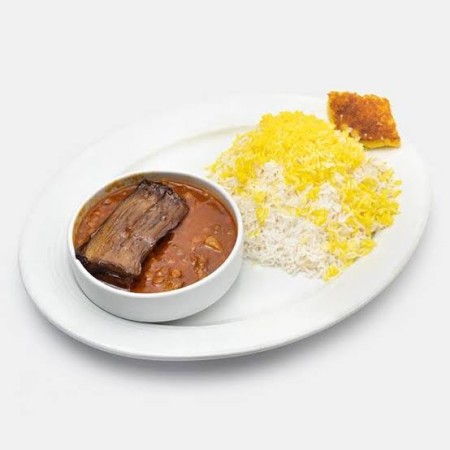 چلو خورشت قیمه بادمجان با دوغ